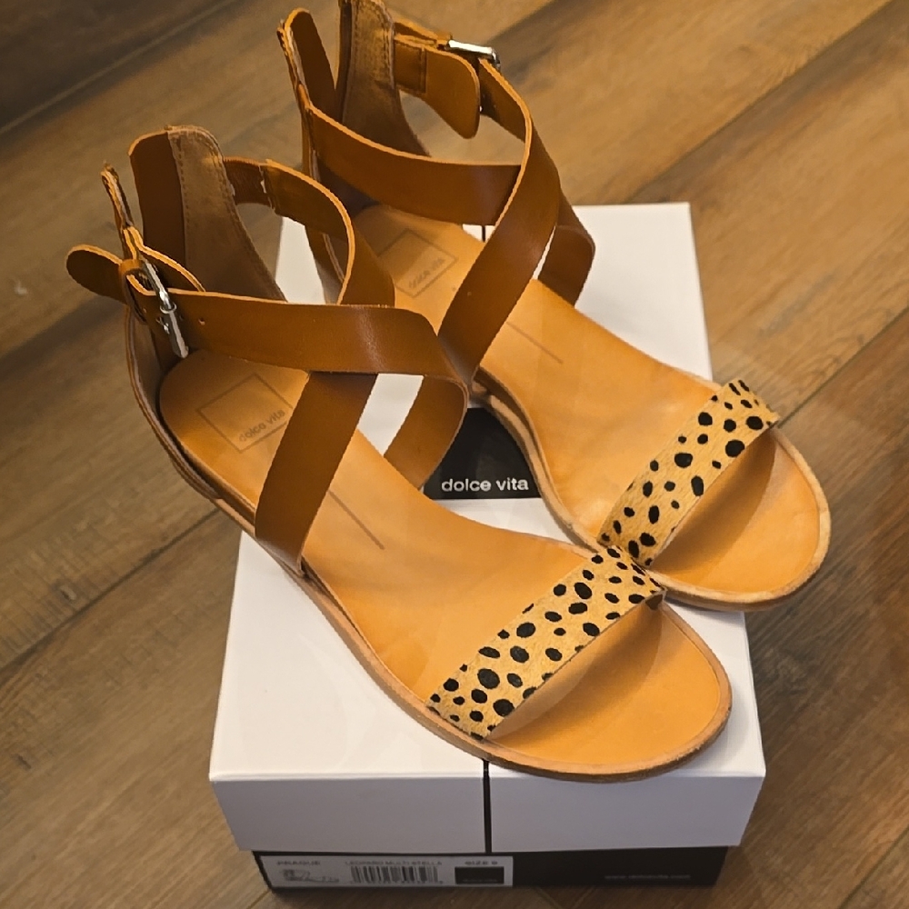 Dolce Vita Tan and Black Animal Fur Sandals